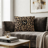 Custom Monogram Initial & Name Chic Leopard Print アクセントクッション