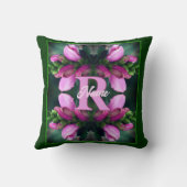 Custom Monogram Initial Name Pink Flower Art クッション (裏面)