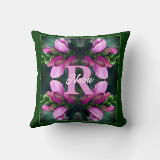 Custom Monogram Initial Name Pink Flower Art クッション (裏面)
