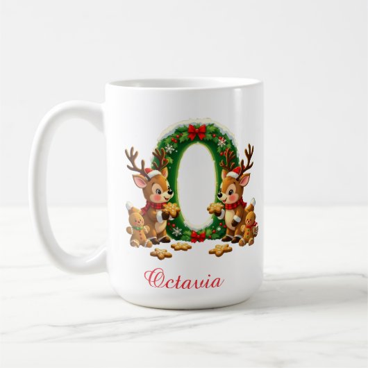 Custom Monogram initial O merry Christmas  コーヒーマグカップ (左)