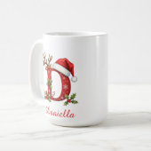 Custom monogram initial snowflake merry Christmas  コーヒーマグカップ (正面左)