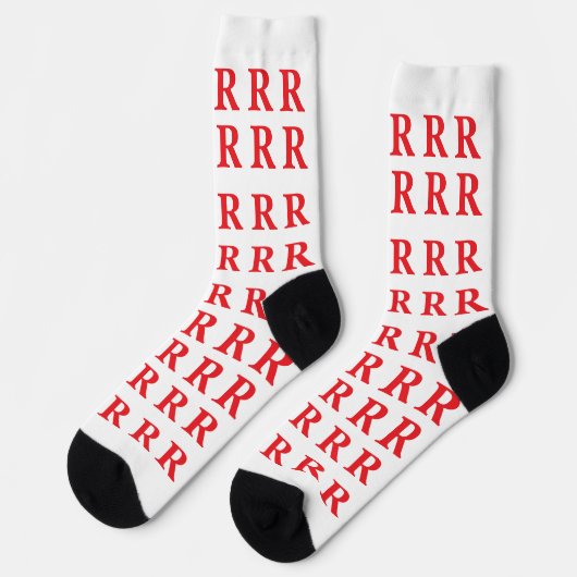 ​Custom Monogram Initial White Red socks ソックス (左)