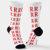 Custom Monogram Initial White Red socks ソックス (傾斜あり)