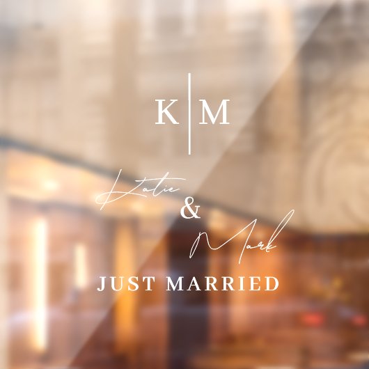 Custom Monogram Just Married Car Wedding Banner  ウィンドウサイン (シート2)