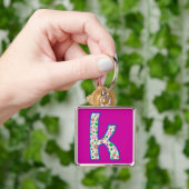 Custom Monogram K Keychain, Pink Floral Pattern キーホルダー (手)