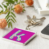 Custom Monogram K Keychain, Pink Floral Pattern キーホルダー (側面)