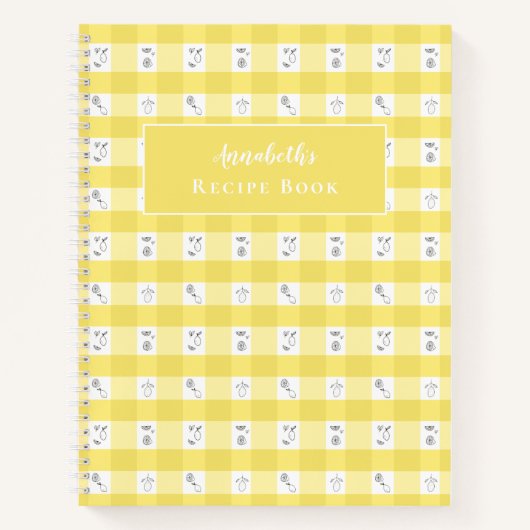 Custom Monogram Lemon Plaid Recipe Book ノートブック (正面)