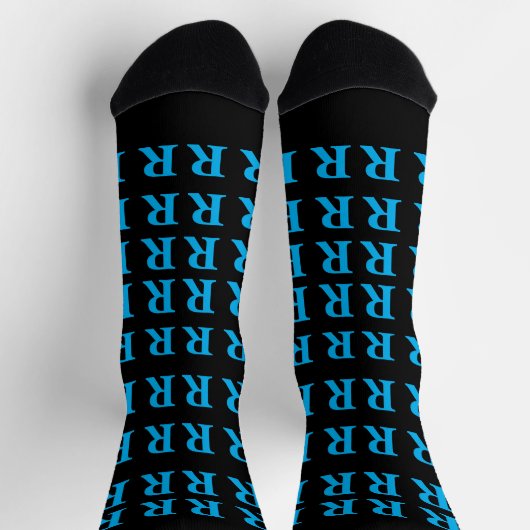 Custom Monogram Letter Black Blue socks ソックス (上部)
