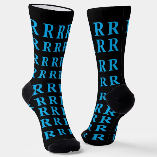 Custom Monogram Letter Black Blue socks ソックス (傾斜あり)