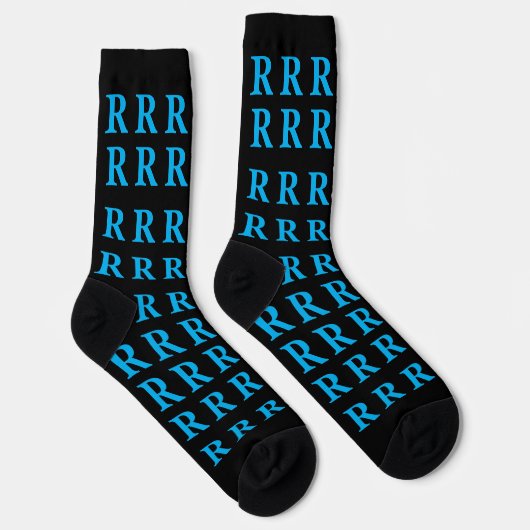 Custom Monogram Letter Black Blue socks ソックス (右)