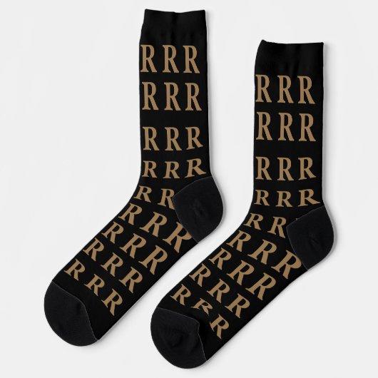 Custom Monogram Letter Black Gold socks ソックス (左)