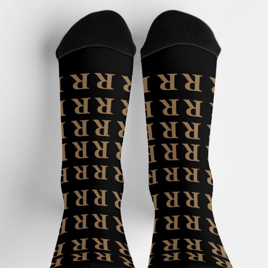 Custom Monogram Letter Black Gold socks ソックス (上部)