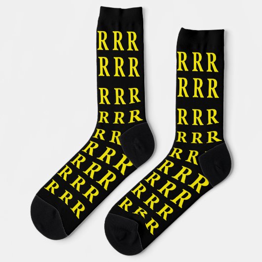 Custom Monogram Letter Black Yellow socks ソックス (左)