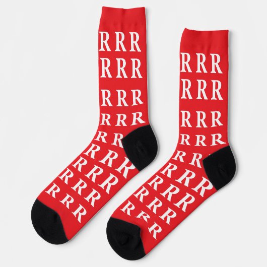 Custom Monogram Letter White Red socks ソックス (左)