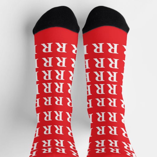 Custom Monogram Letter White Red socks ソックス (上部)