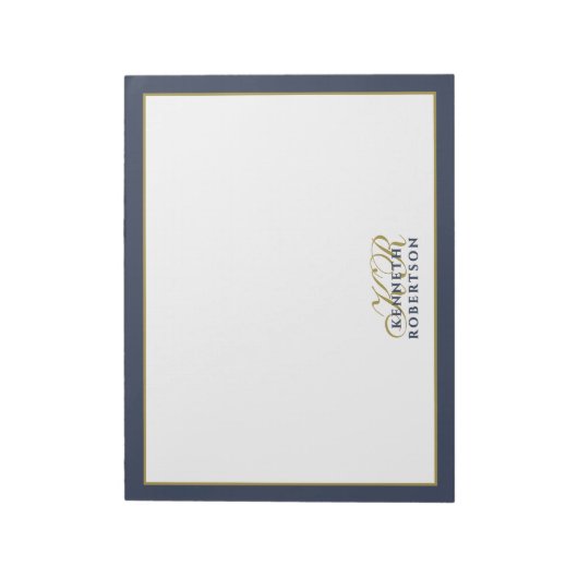 Custom Monogram Minimalist Navy Blue Gold Men Chic ノートパッド (回転)