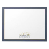 Custom Monogram Minimalist Navy Blue Gold Men Chic ノートパッド (正面)