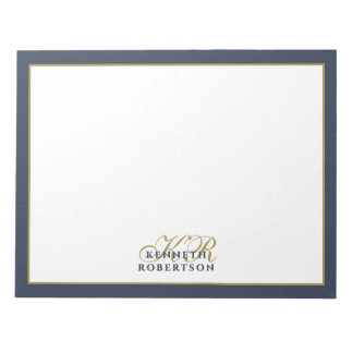 Custom Monogram Minimalist Navy Blue Gold Men Chic ノートパッド