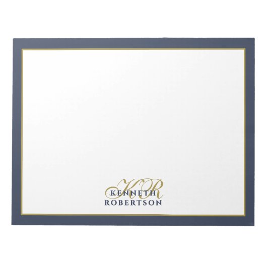 Custom Monogram Minimalist Navy Blue Gold Men Chic ノートパッド (正面)