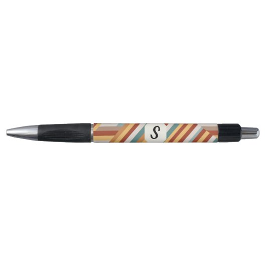 Custom Monogram Modern Retro 70s Geometric Pen ボールペン (正面)