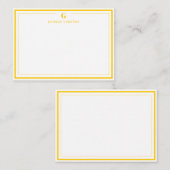 Custom Monogram Mustard Yellow Border Stationery ノートカード (正面/裏面)