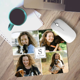 Custom Monogram & Name 4 Photo Collage Template マウスパッド