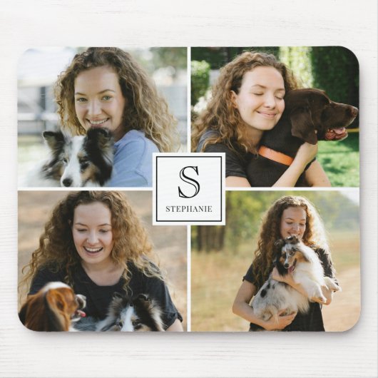 Custom Monogram & Name 4 Photo Collage Template マウスパッド (正面)