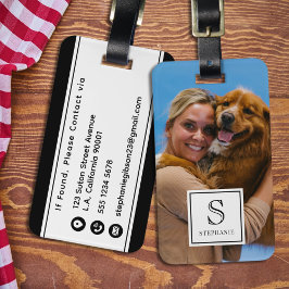 Custom Monogram, Name and Photo, Black and White ラゲッジタグ