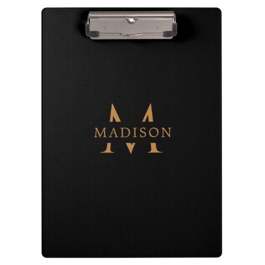 Custom Monogram Name Black Executive Clipboard クリップボード (正面)