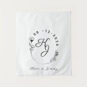 Custom Monogram Name & Date Elegant Wedding タペストリー (正面)