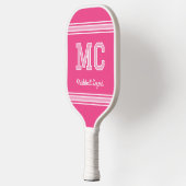 Custom Monogram Name Initials Retro Pink White ピックルボールラケット (左)