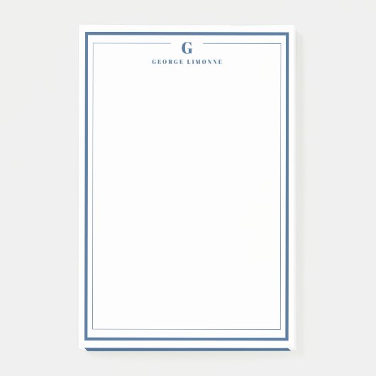 Custom Monogram Navy Blue Border Stationery  ポストイット (正面)