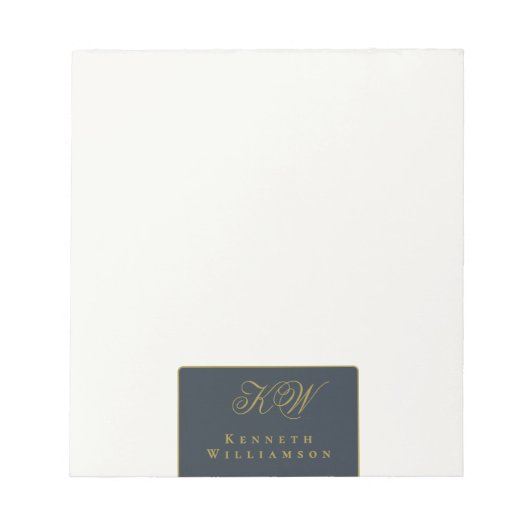Custom Monogram Navy Blue Gold White Simple Men ノートパッド (正面)
