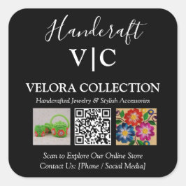 Custom Monogram or Logo QR Photo Square Sticker スクエアシール
