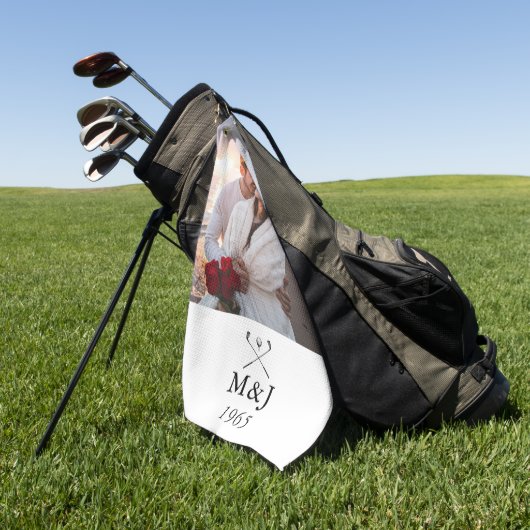 Custom Monogram Photo Wedding Anniversary Date ゴルフタオル (グリーン)