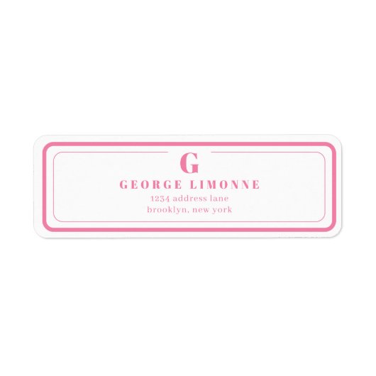Custom Monogram Pink Border Address Label ラベル (正面)