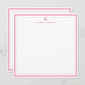 Custom Monogram Pink Border Stationery ノートカード (正面/裏面)