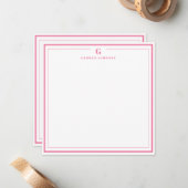Custom Monogram Pink Border Stationery ノートカード (正面/裏面インサイチュ)
