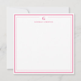Custom Monogram Pink Border Stationery  ノートカード