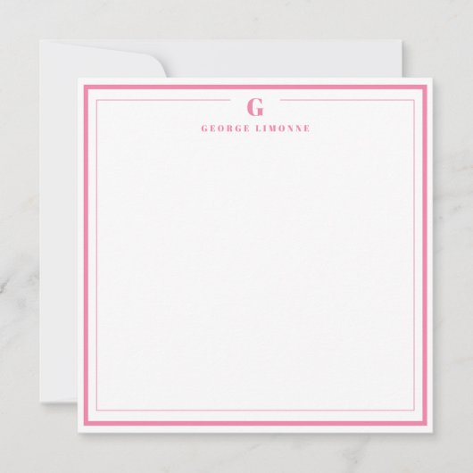 Custom Monogram Pink Border Stationery ノートカード (正面)