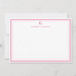 Custom Monogram Pink Border Stationery  ノートカード