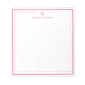 Custom Monogram Pink Border Stationery  ノートパッド (正面)
