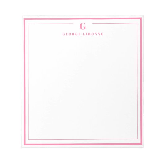 Custom Monogram Pink Border Stationery  ノートパッド (正面)
