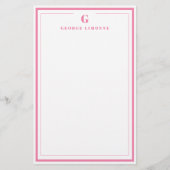 Custom Monogram Pink Border Stationery  便箋 (正面)