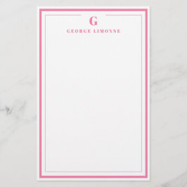 Custom Monogram Pink Border Stationery  便箋