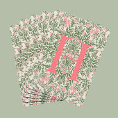Custom Monogram Pink & Green Floral Pattern Cards トランプ