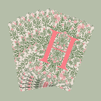 Custom Monogram Pink & Green Floral Pattern Cards トランプ