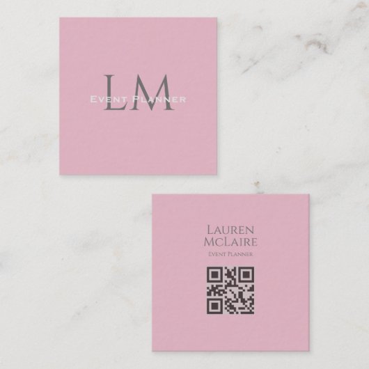 Custom Monogram QR Calling Card Pink Taupe コーリングカード (正面/裏面)