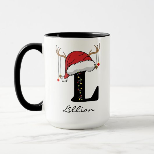 Custom Monogram Santa Claus Mug Gift for Friends マグカップ (左)