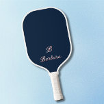 Custom Monogram Script Name ピックルボールラケット<br><div class="desc">This modern carbon fiber pickleball paddle design features a blue background, with your initials in white highlighted in red, with a custom script for a look that is simple and stylish. This Pickleball Paddle is ideal for wide range of players and experience. Featuring a hand wrapped grip and fiberglass &...</div>